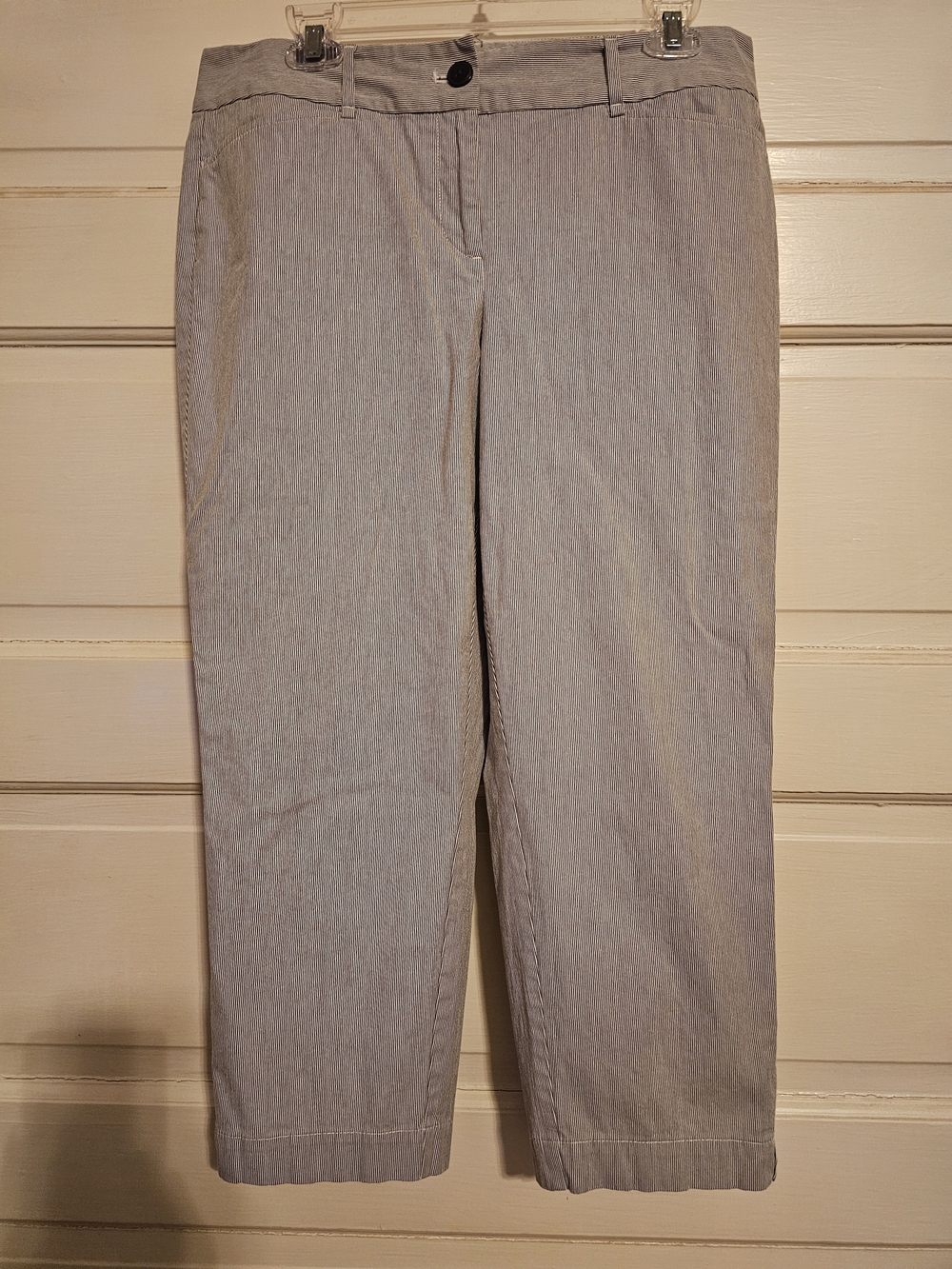 LOFT Original Crop Micro Pinstripe Pants Gray White Size 10